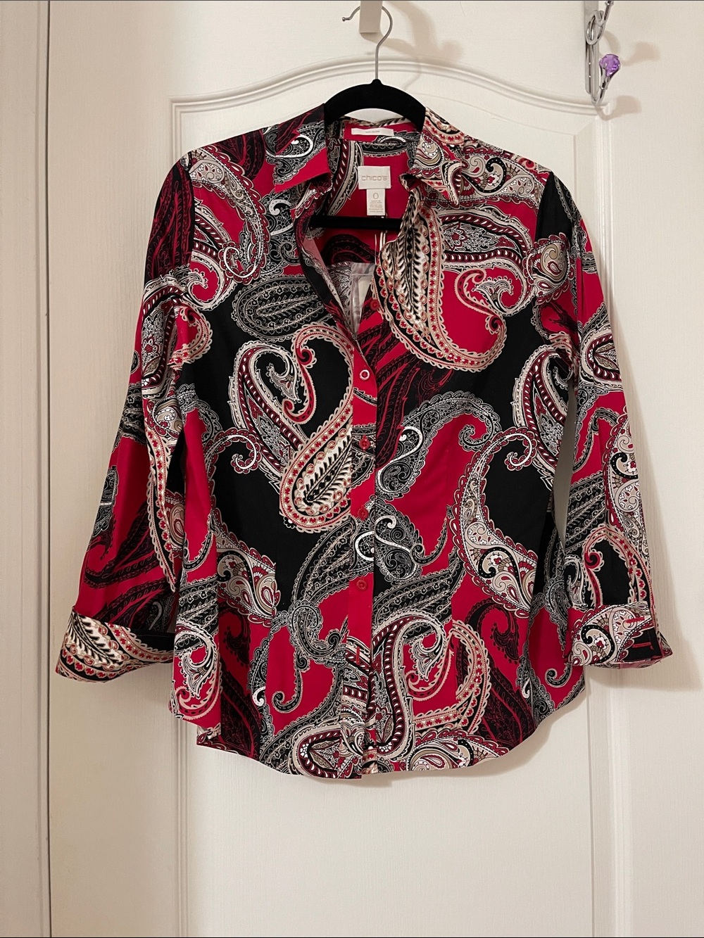 Chico’s Effortless Chic Paisley Caroline top size 0 NWT